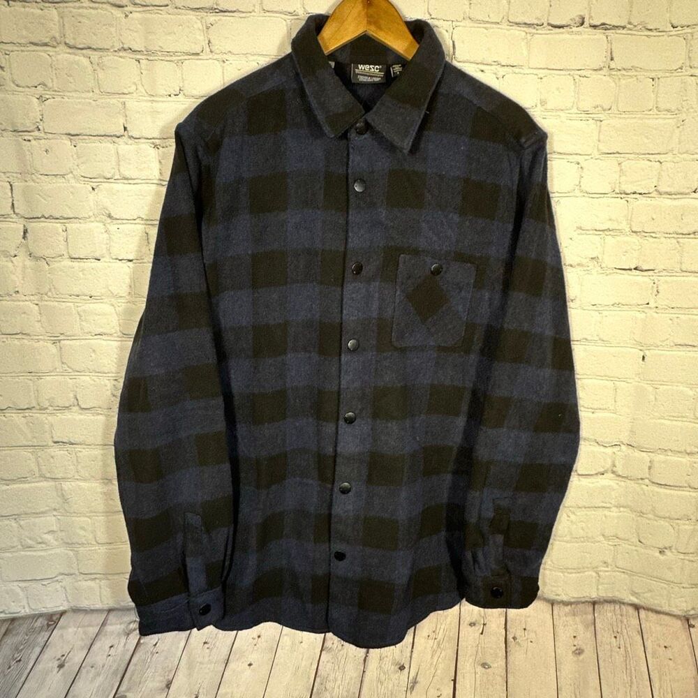WESC Oden Buffalo Plaid Overshirt Check Mens XL Long Sleeve BLUE Womens XXL